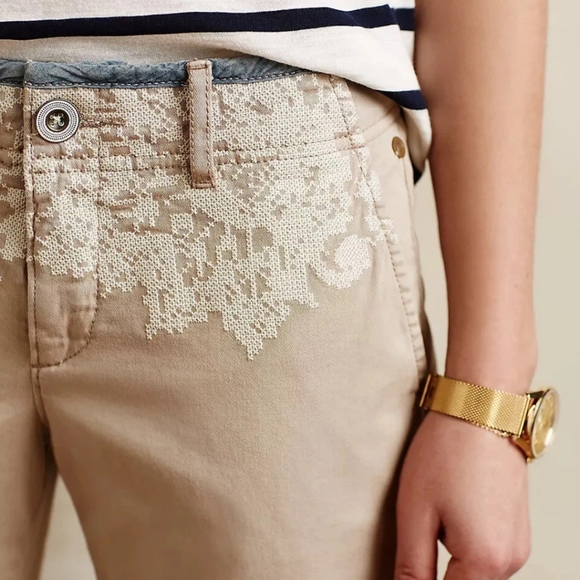 Pilcro Pants - Anthropologie Pilcro the Letterpress Hyphen Embroidered Chinos Pants Beige 30